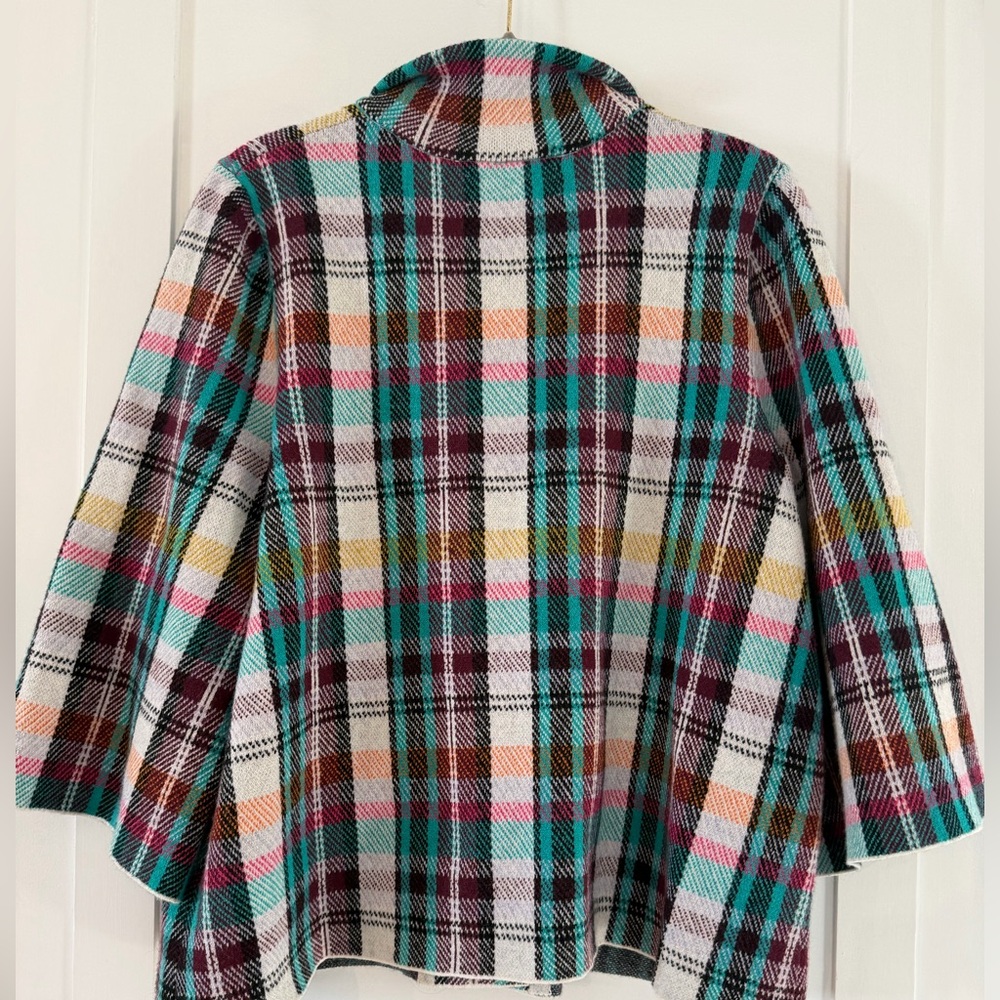 Anthropologie Rosetta cropped plaid Colorful Knit jacket. Three-quarter sleeve. - Picture 3 of 10